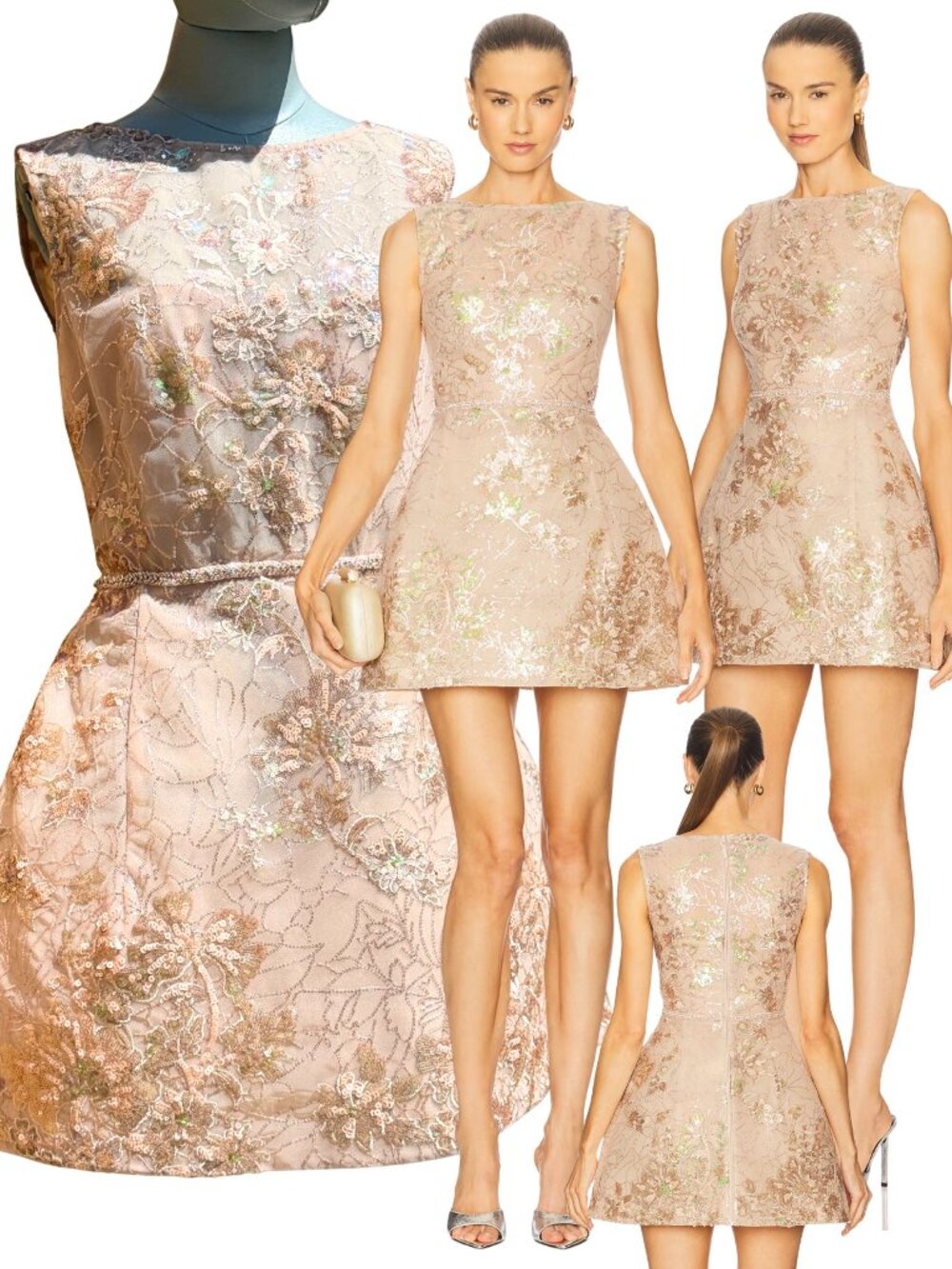 🆕 BRONX & BANCO 🧿 NWOT Violet Mini Dress, Gold & Champagne Sequin - Sz L US 8